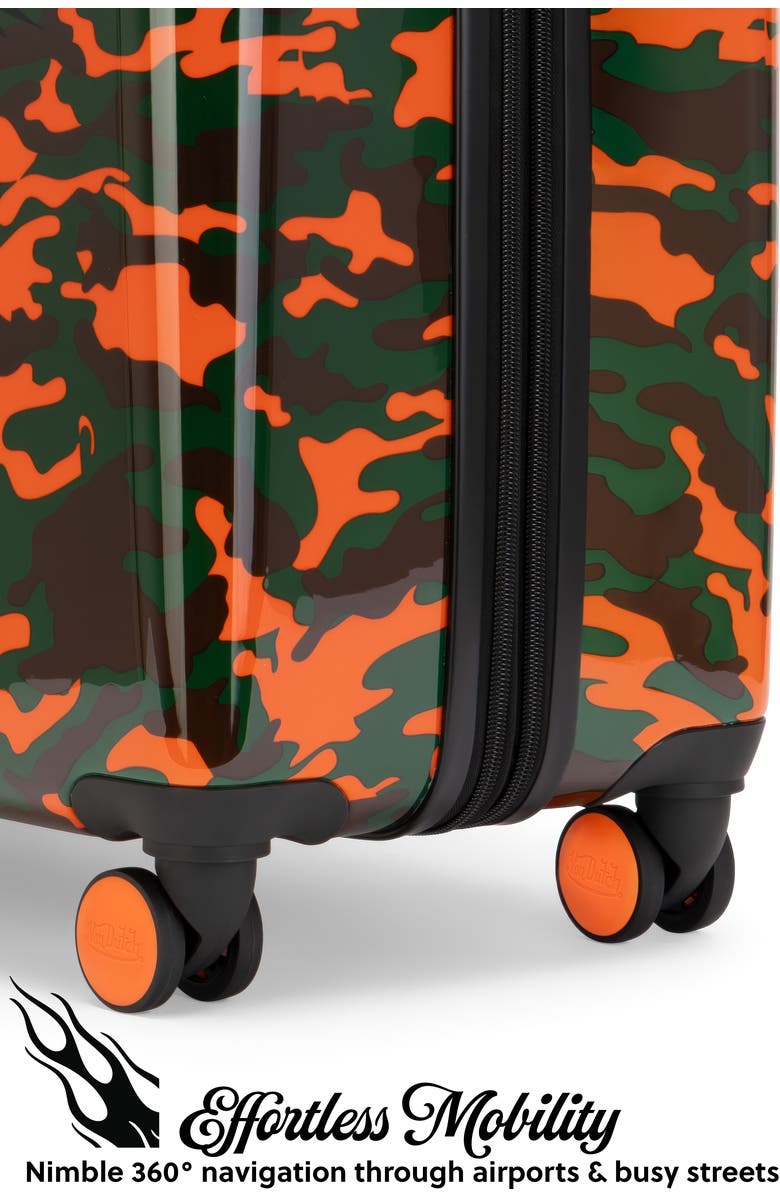 Von Dutch Orange Camo Expandable Hardside Spinner Carry-on Suitcase, Alternate, color, Orange Camo