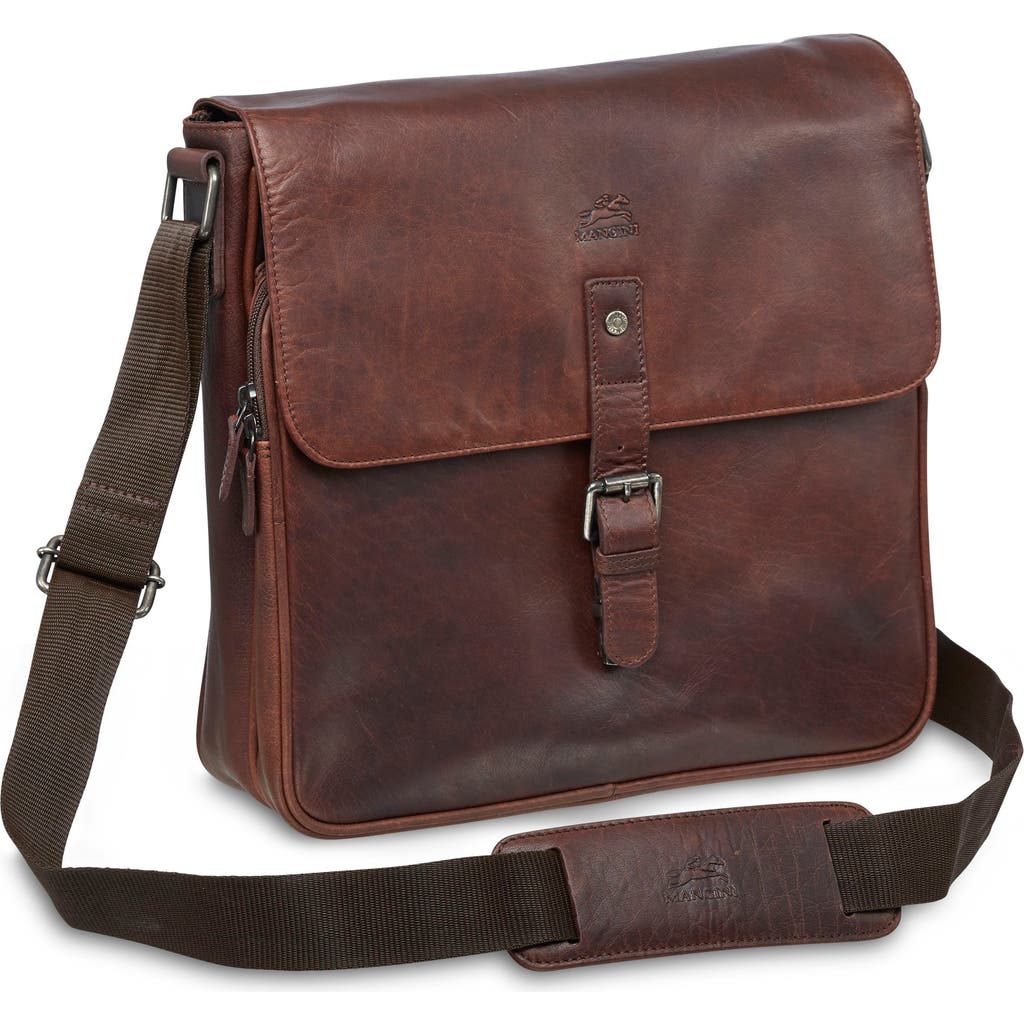 Mancini Leather Laptop Messenger Bag In Brown