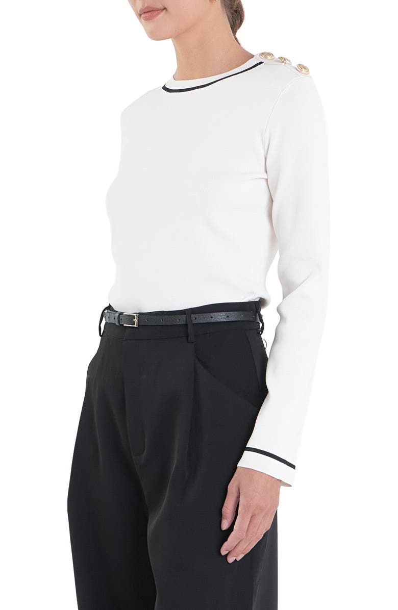 English Factory Stripe Rib Sweater, Alternate, color, Off White/ Black