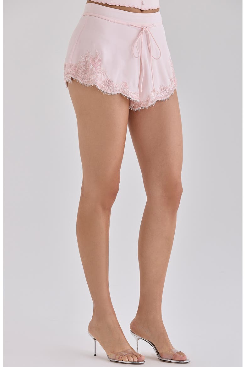 Faye Lace Trim Satin Pajama Shorts, Alternate, color, PINK