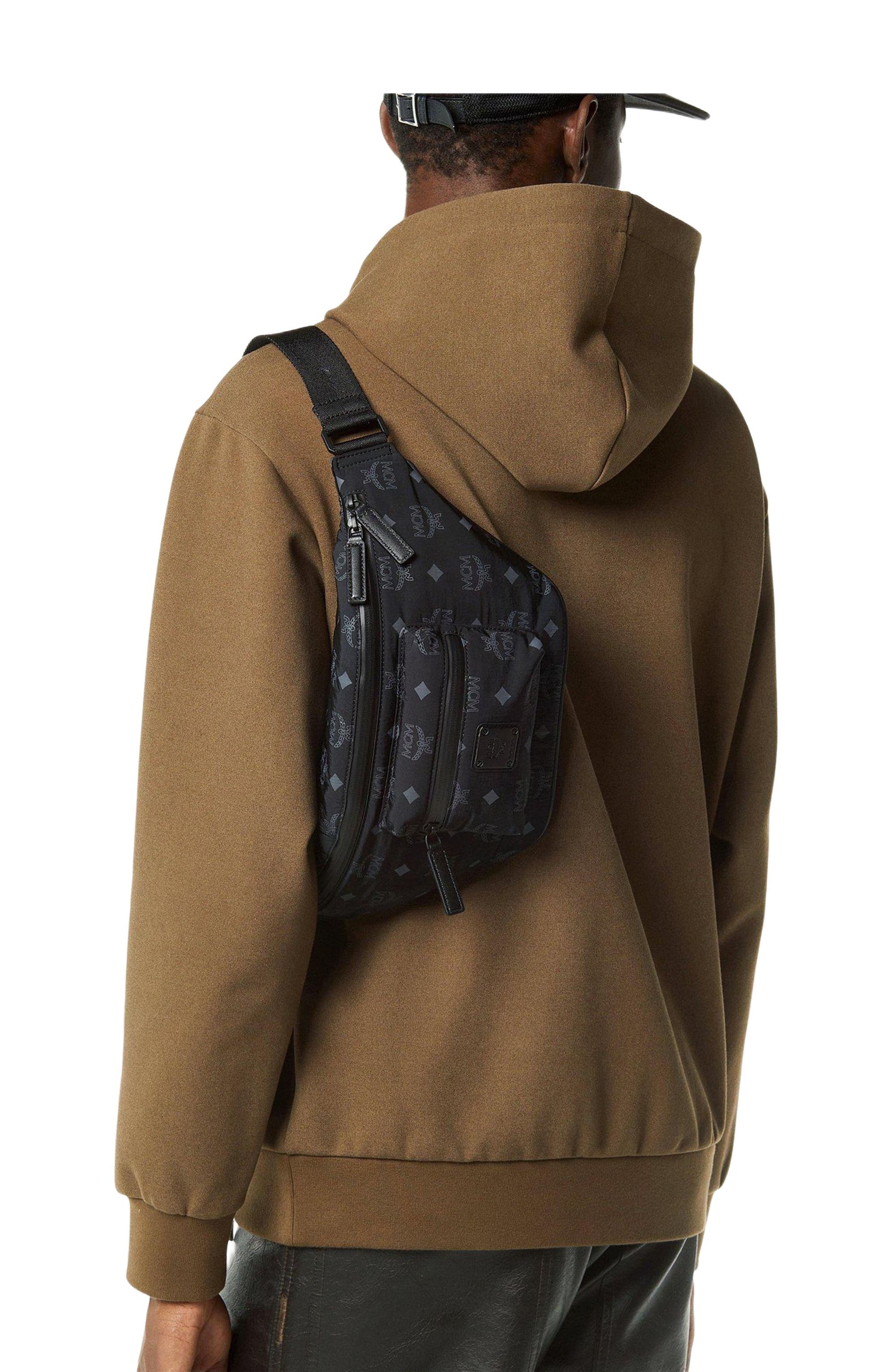 MCM Fursten Belt Bag in Monogram Nylon, Alternate, color, Black