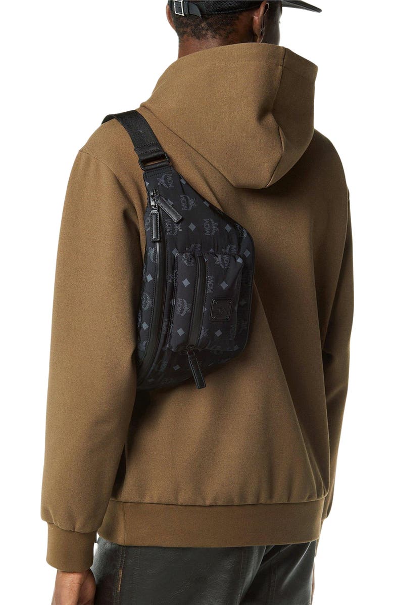 MCM Fursten Belt Bag in Monogram Nylon, Alternate, color, Black