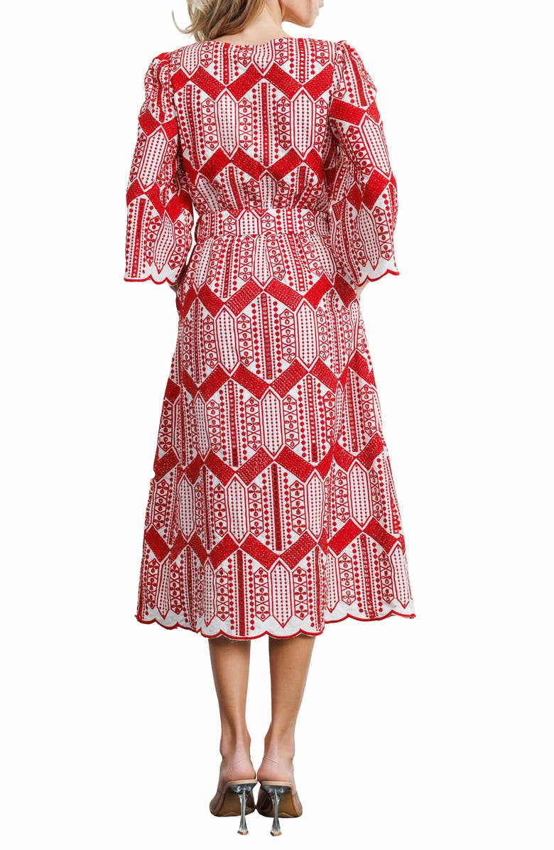 CIEBON Ninita Embroidered Cotton Blend Midi Dress, Alternate, color, 