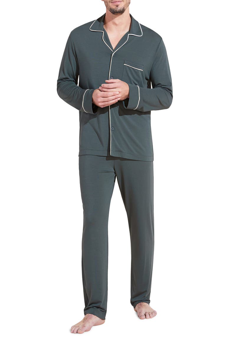 William Stretch Tencel® Modal Long Pajamas, Main, color, PINE/IVORY