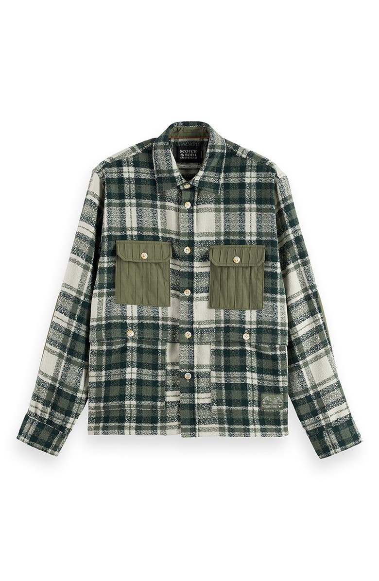 Scotch & Soda Plaid Patchwork Regular Fit Button-Up Shirt, Main, color, Thyme Check