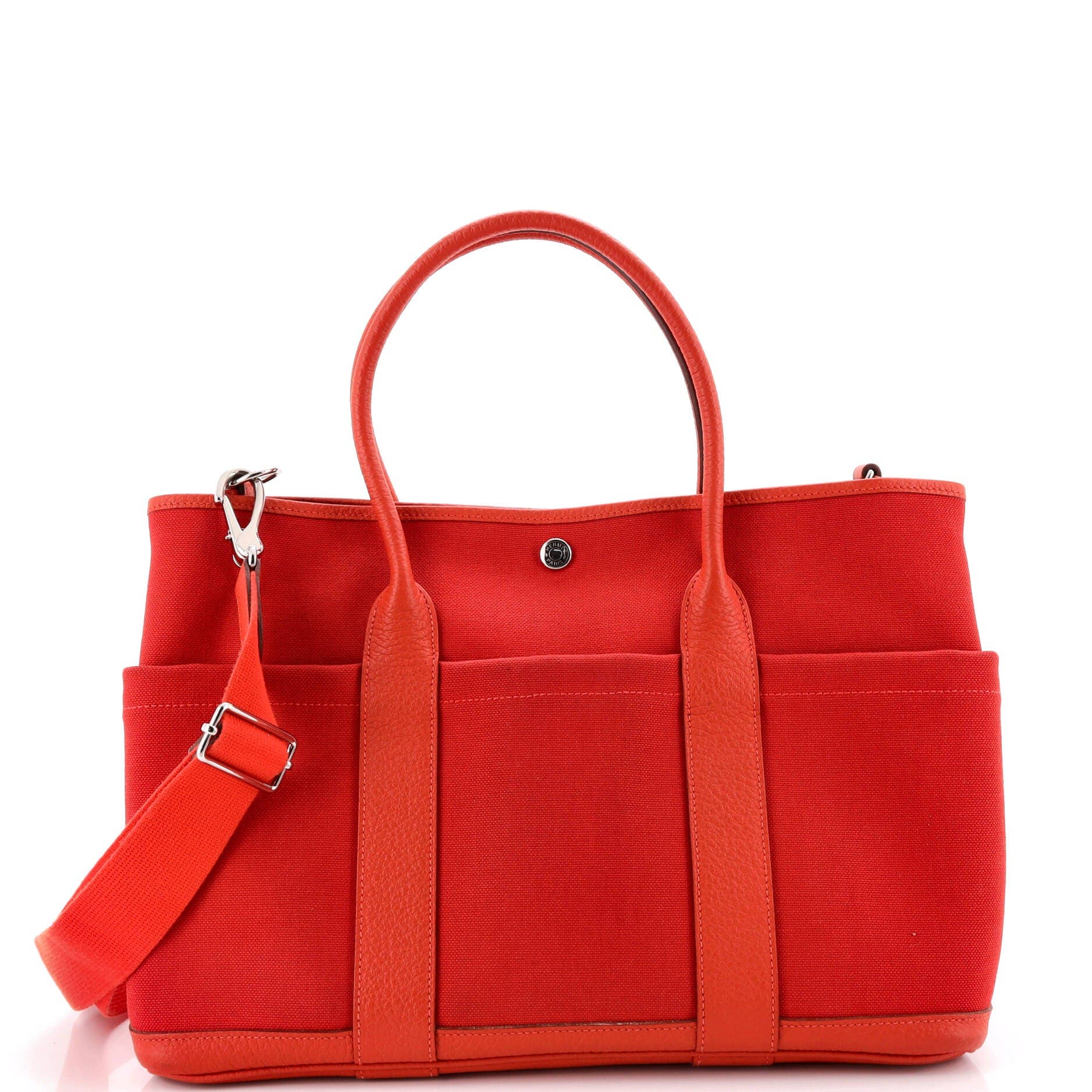 Pre-Owned Hermes Garden Party Pockets Tote Toile and Leather 36, Main, color, Rouge Duchesse