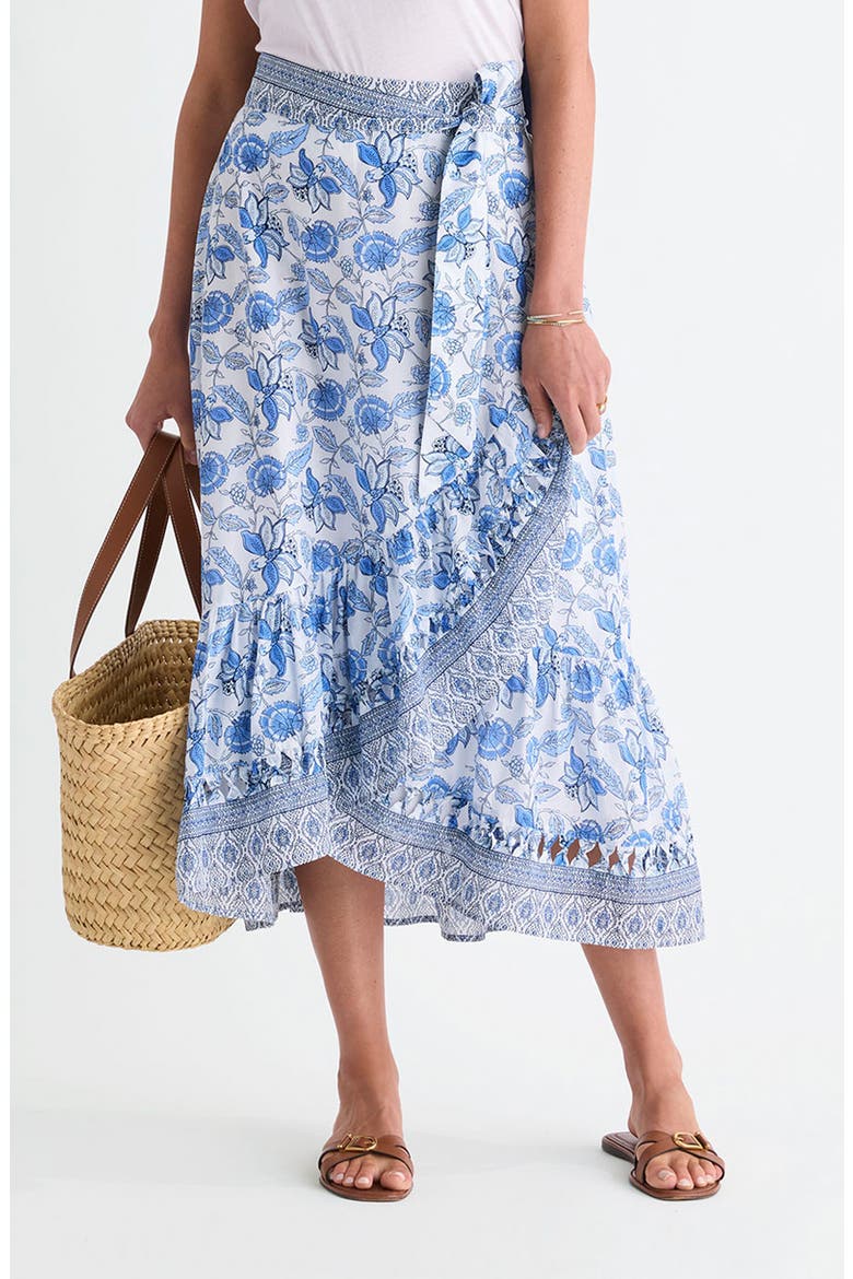 Mila Mixed Print Cotton Faux Wrap Skirt, Alternate, color, INDIE FLORAL WHITE