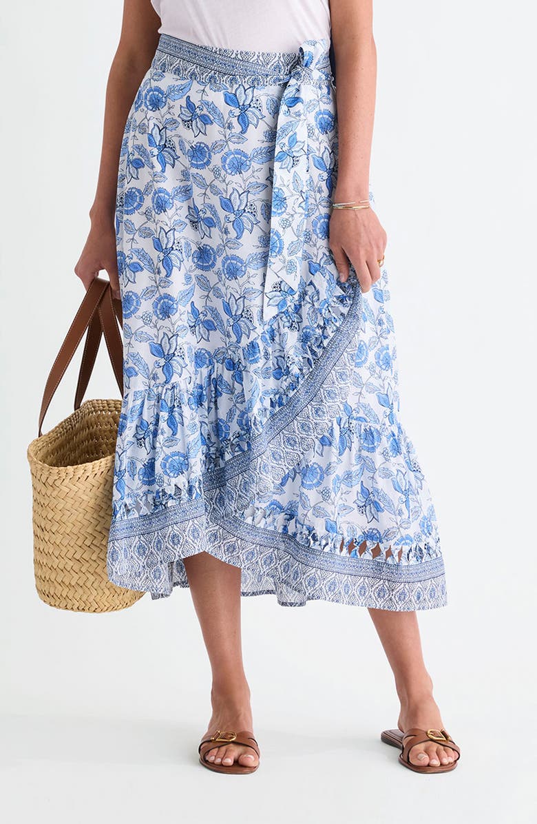 vineyard vines Mila Mixed Print Cotton Faux Wrap Skirt, Alternate, color, Indie Floral White