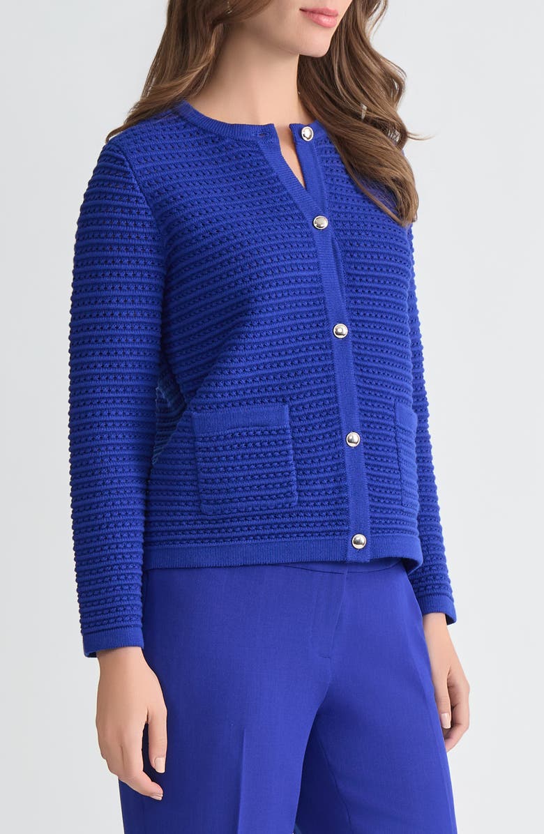 KASPER Pointelle Stitch Button-Up Cardigan, Alternate, color, Royal Signature
