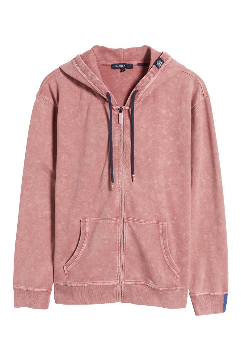 Acid Wash Zip Front Fleece Hoodie, Alternate, color, DUS/ROS