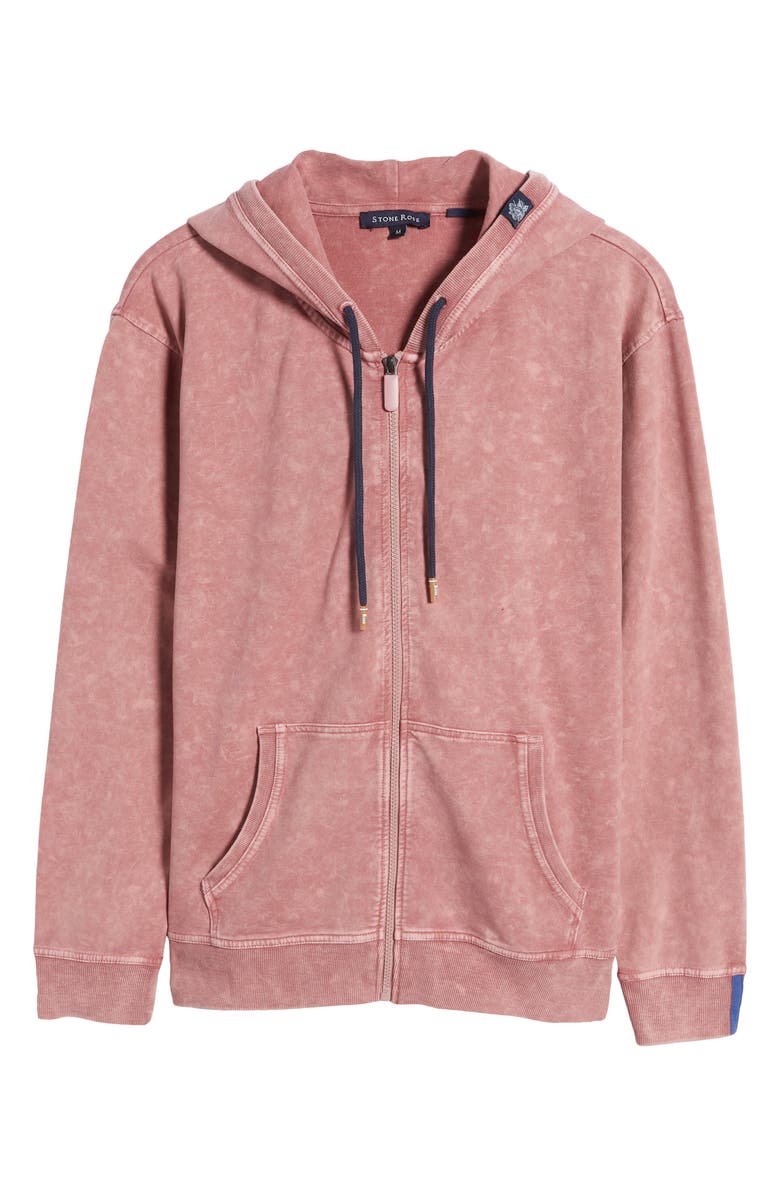 Stone Rose Acid Wash Zip Front Fleece Hoodie, Alternate, color, Dus/Ros