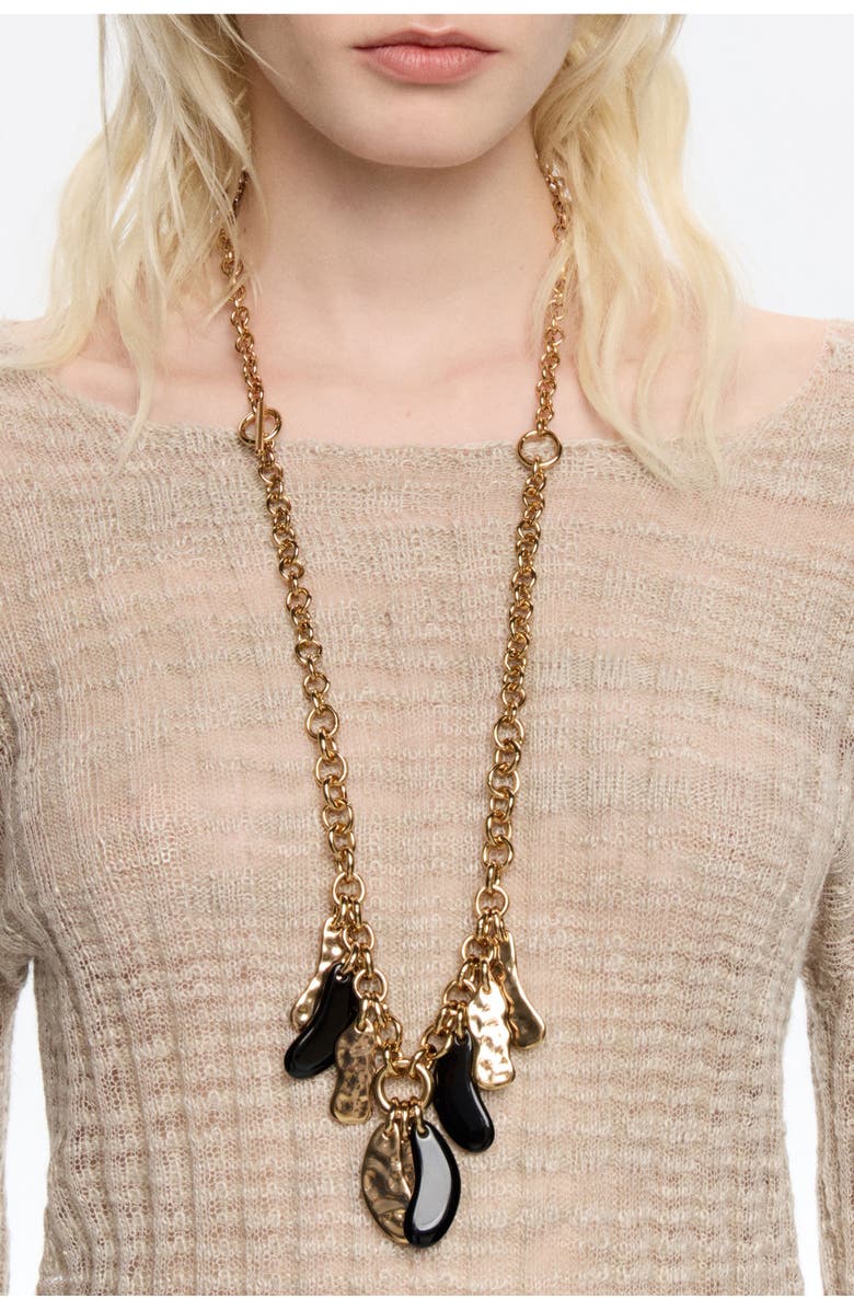 Bimba y Lola Textured Petals Chain Necklace, Alternate, color, Black