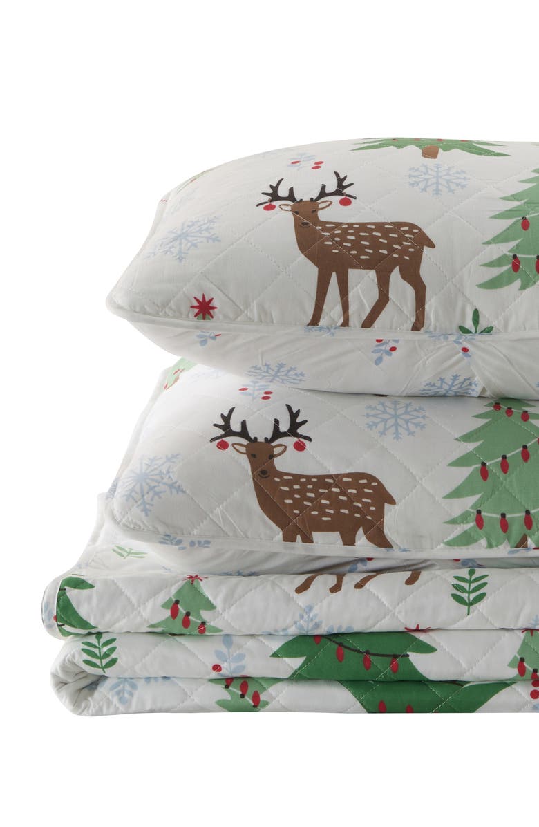 Woven & Weft Holiday Theme Reversible Quilt & Sham Set, Main, color, Deer / Trees / Snow
