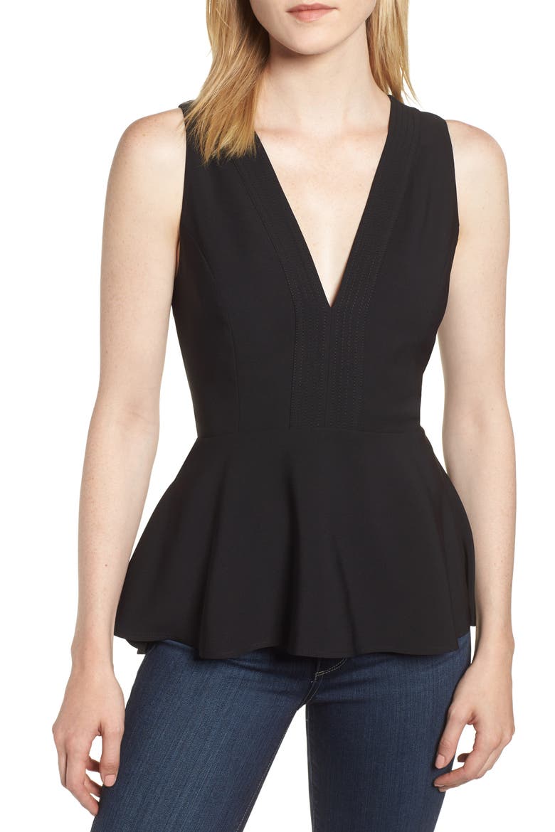 Back Zip Peplum Top, Main, color, BLACK