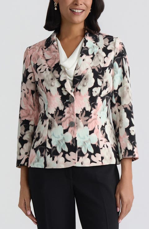 Floral Print Two-Button Blazer