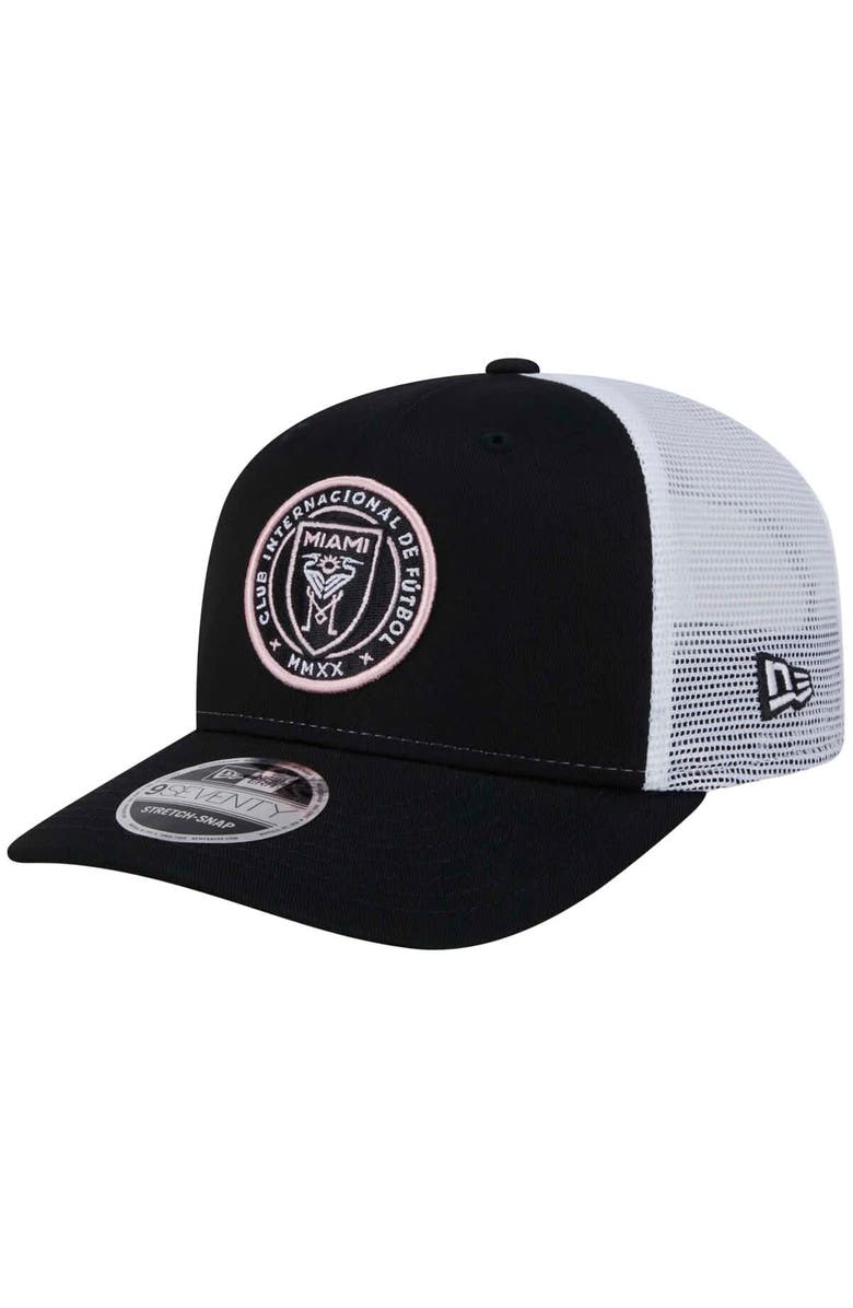 New Era Men's New Era Black Inter Miami CF 9SEVENTY COOLERA Trucker Stretch-Snap Adjustable Hat, Main, color, 
