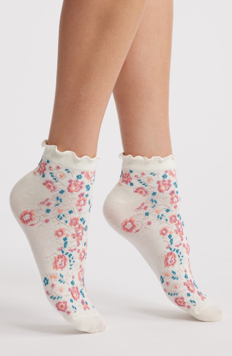 Casa Clara Evan Ankle Socks, Main, color, White Flora