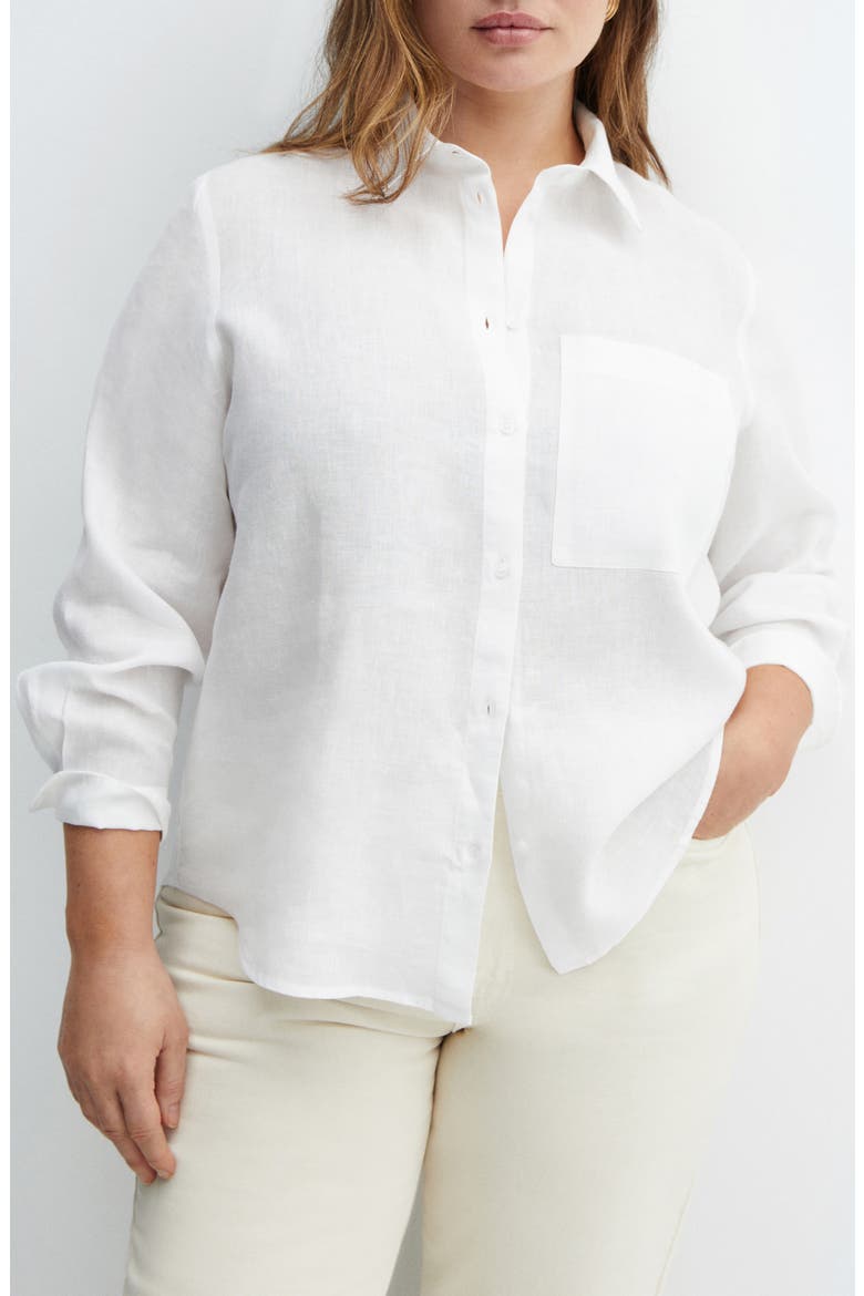 Linen Button-Up Shirt, Alternate, color, OFF WHITE