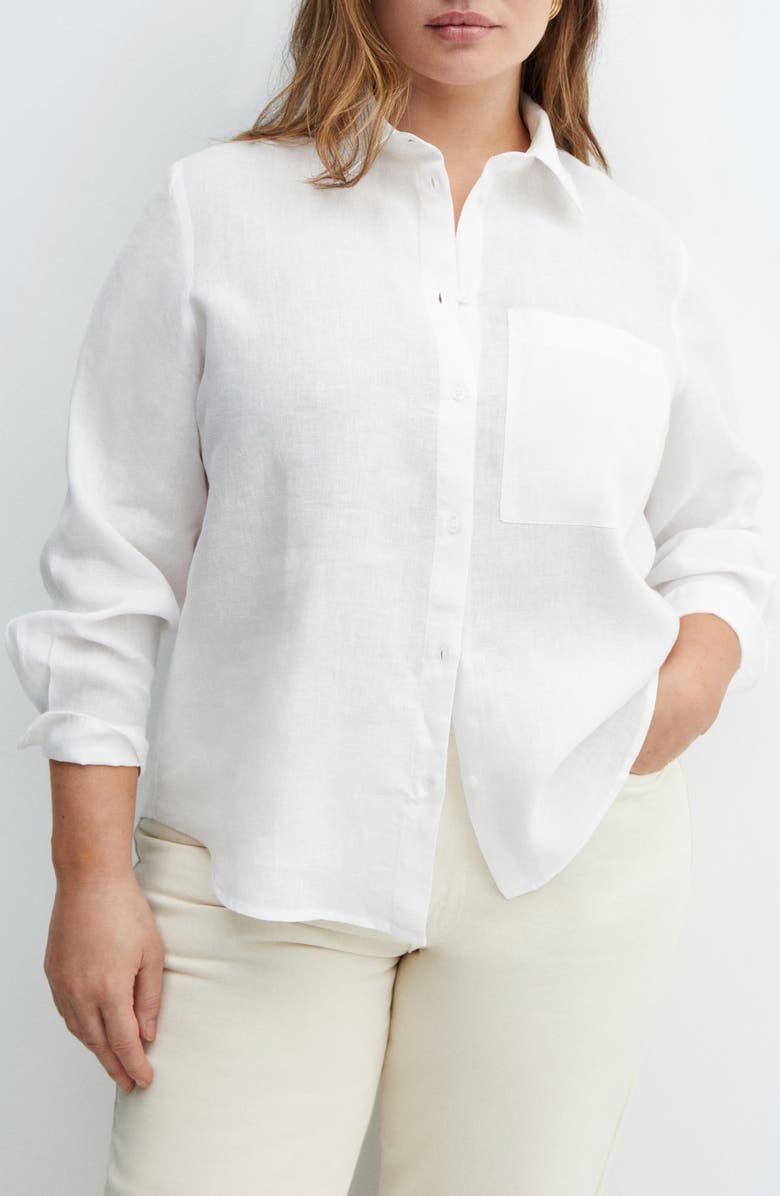 MANGO Linen Button-Up Shirt, Alternate, color,