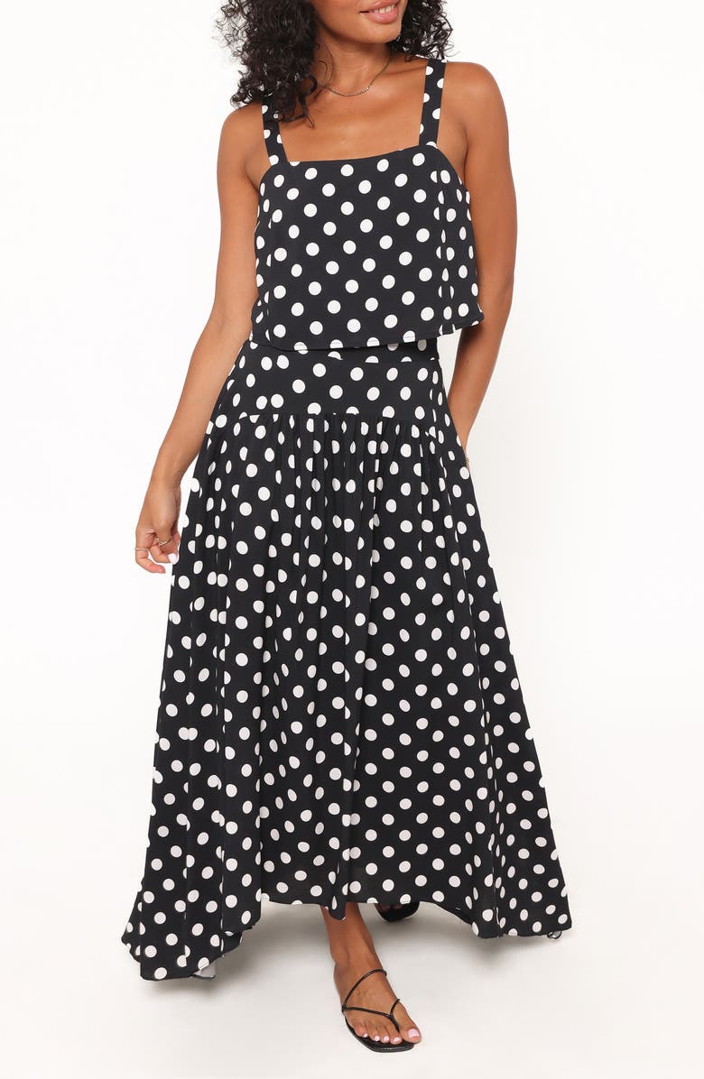 Petal & Pup Lula Polka Dot Top & Maxi Skirt Set, Main, color, Black Polka Dot