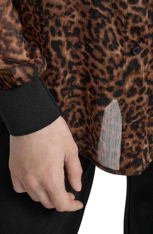 Dkny Zebra Print Long Sleeve Mesh Shirt In Brown