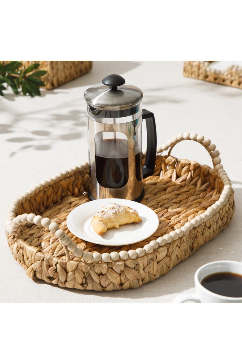 Woven Decorative Serving Tray, Large Water Hyacinth Basket, Alternate, color, Natural