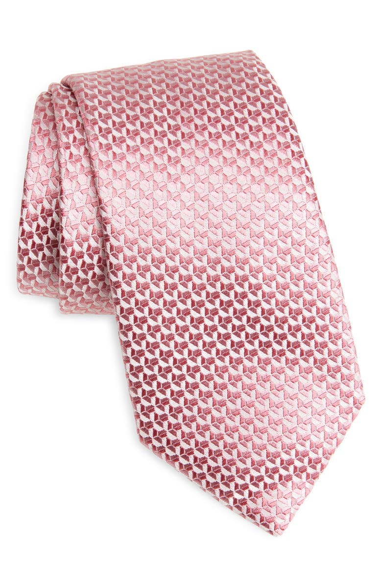 Canali Geometric Silk Tie, Main, color, Pink