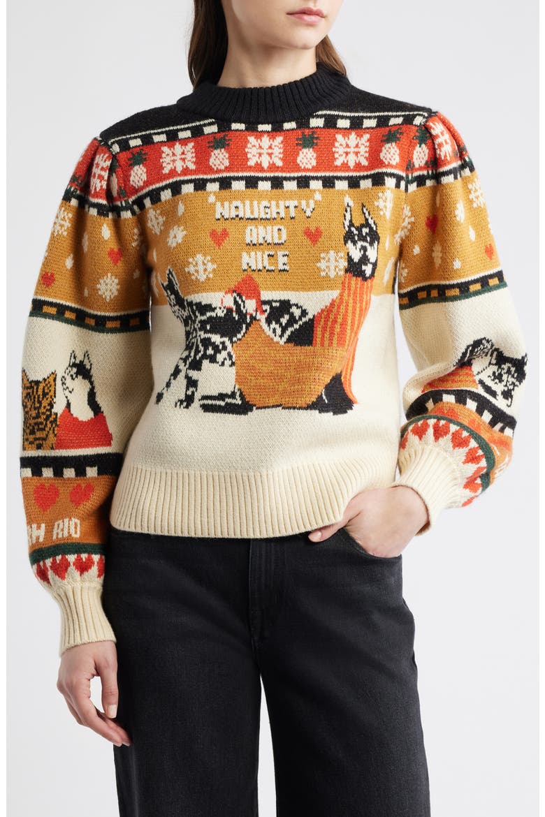 Naughty & Nice Fair Isle Sweater, Main, color, BEIGE MULTI