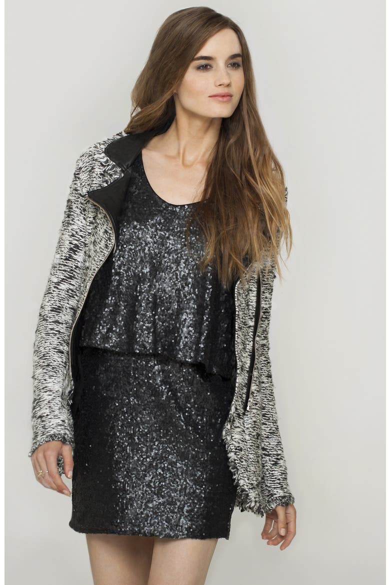 Draped Sequin Dress, Alternate, color, BLACK