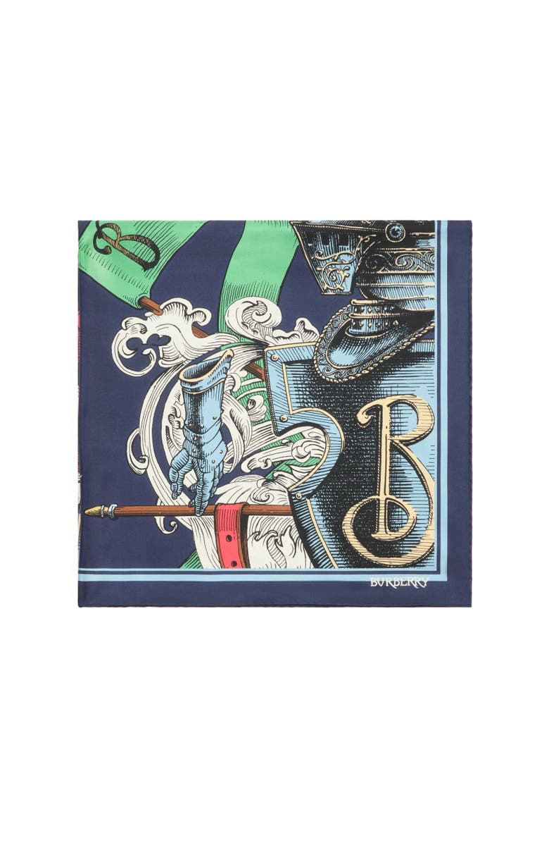 Burberry Etched Knight Silk Scarf, Alternate, color, Night Black