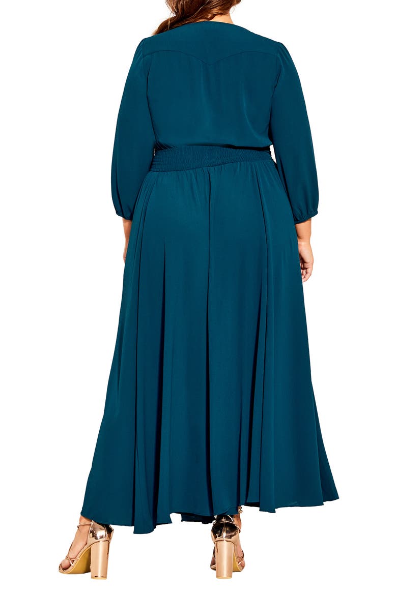 Desire Shirred Waist Button Front Maxi Dress, Alternate, color, DEEP TEAL
