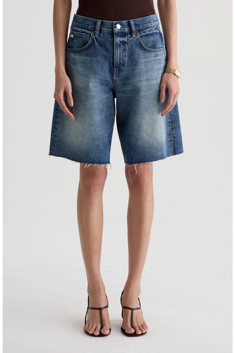 Hattie Raw Hem High Waist Denim Barrel Shorts, Main, color, NOSTALGIA