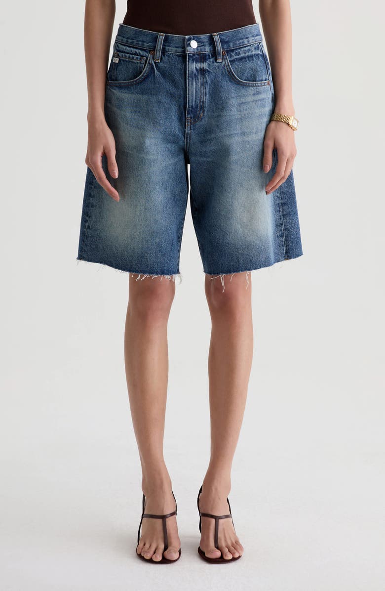 AG Hattie Raw Hem High Waist Denim Barrel Shorts, Main, color, 
