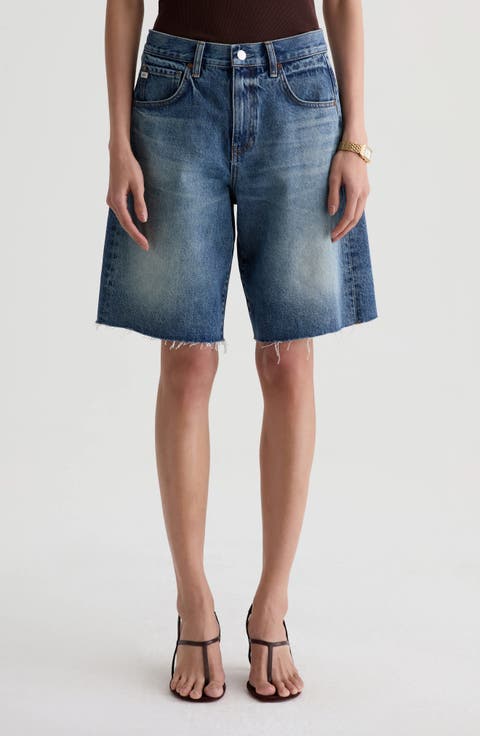 Hattie Raw Hem High Waist Denim Barrel Shorts (17 Years Divergent)