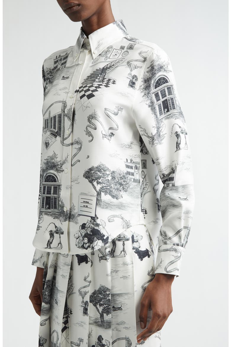 Hector Toile Silk Twill Button-Down Shirt, Alternate, color, BLACK/ WHITE