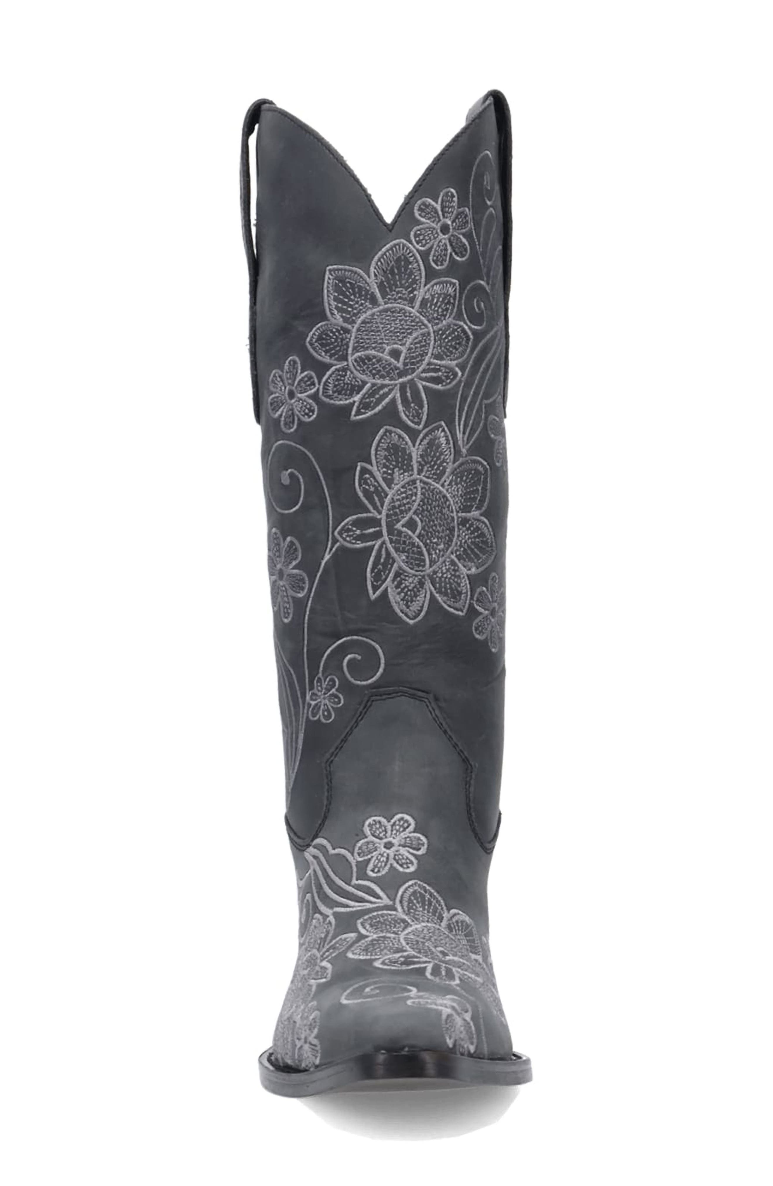 Dingo Swing Floral Embroidery Western Boot, Alternate, color, Black