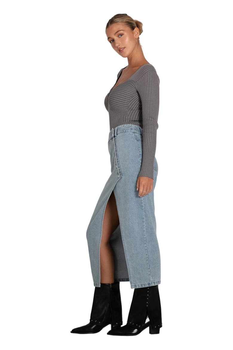 Can't Forget You Denim Midi Skirt, Alternate, color, Stonewash