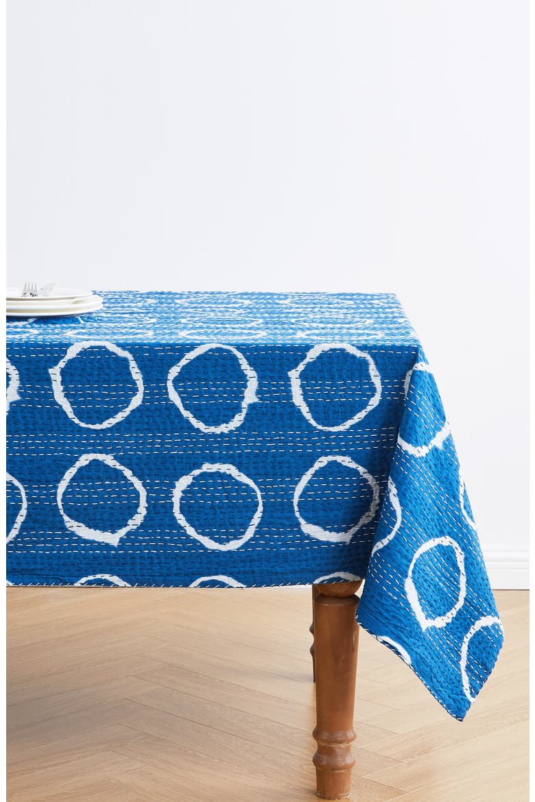 Circles Kantha Cotton Throw Blanket, Alternate, color, INDIGO