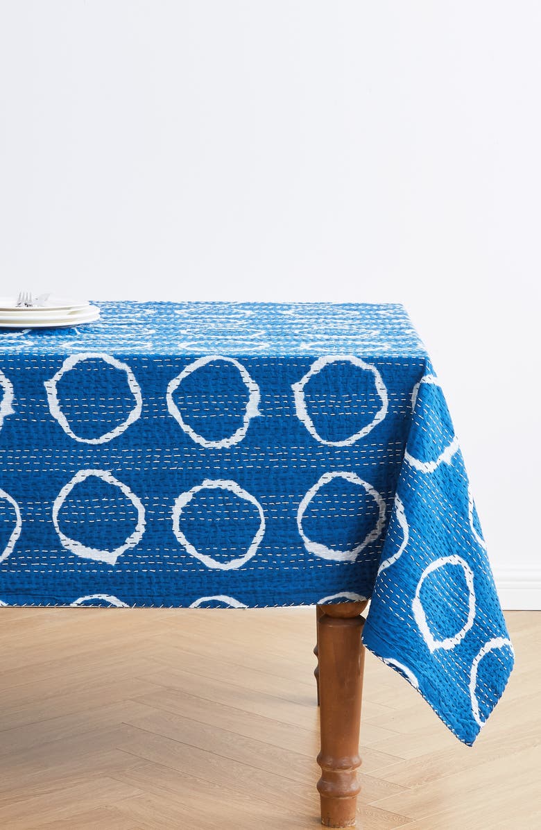 MELANGE HOME Circles Kantha Cotton Throw Blanket, Alternate, color, Indigo