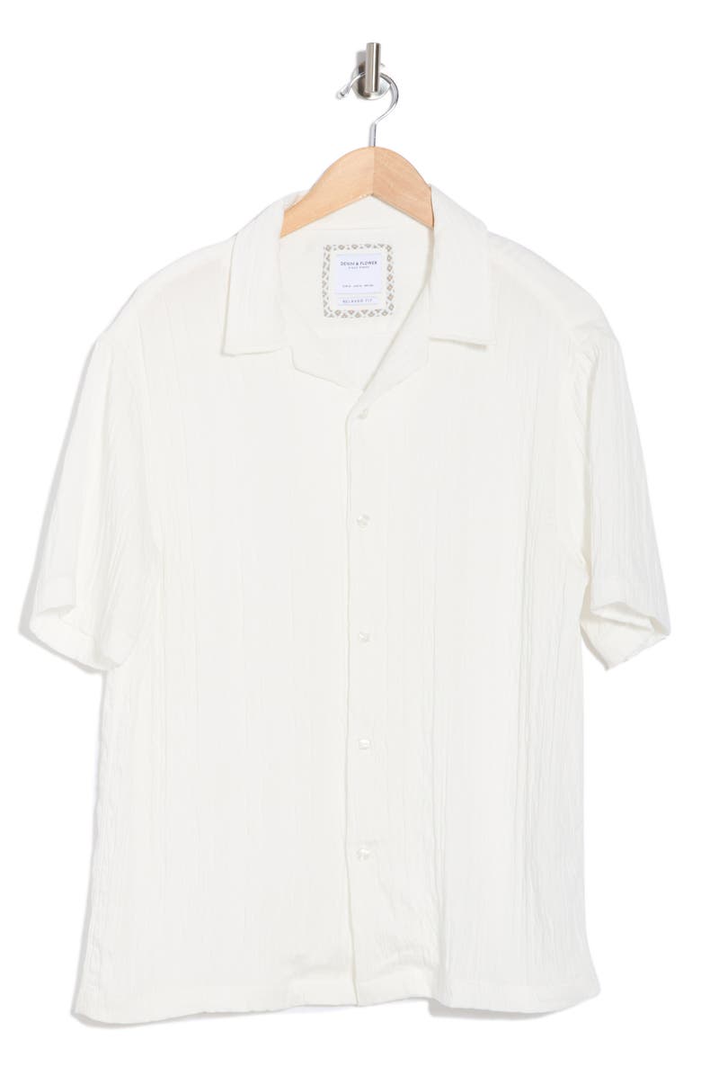 DENIM AND FLOWER Textured Short Sleeve Button-Up Shirt, Alternate, color, White