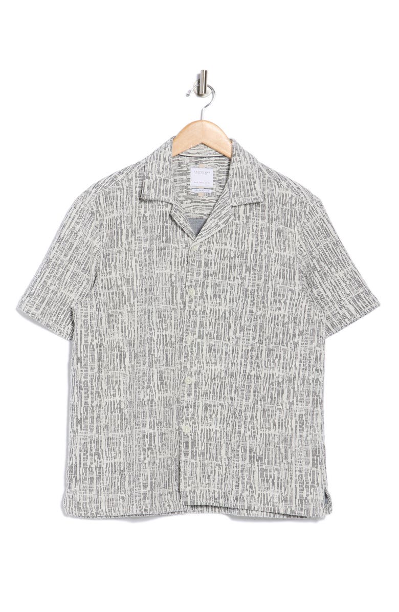 DENIM AND FLOWER Relaxed Fit Line Textured Camp Shirt, Alternate, color, Off White Black