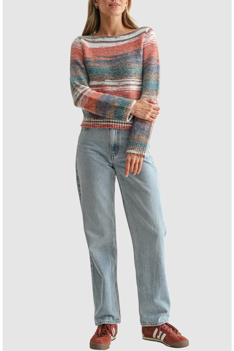 Striped Boat Neck Sweater, Alternate, color, RED SLATE