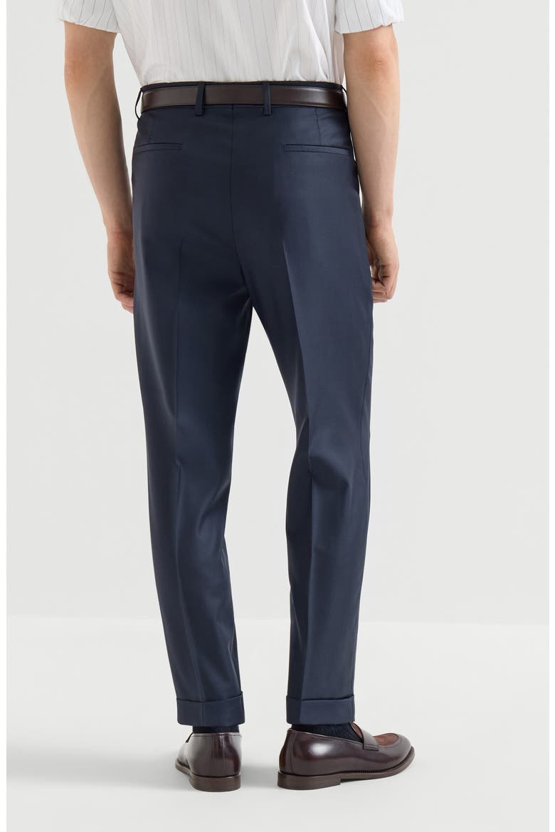 Super 150s virgin wool four season batavia trousers with pleat, Alternate, color, Navy Blue