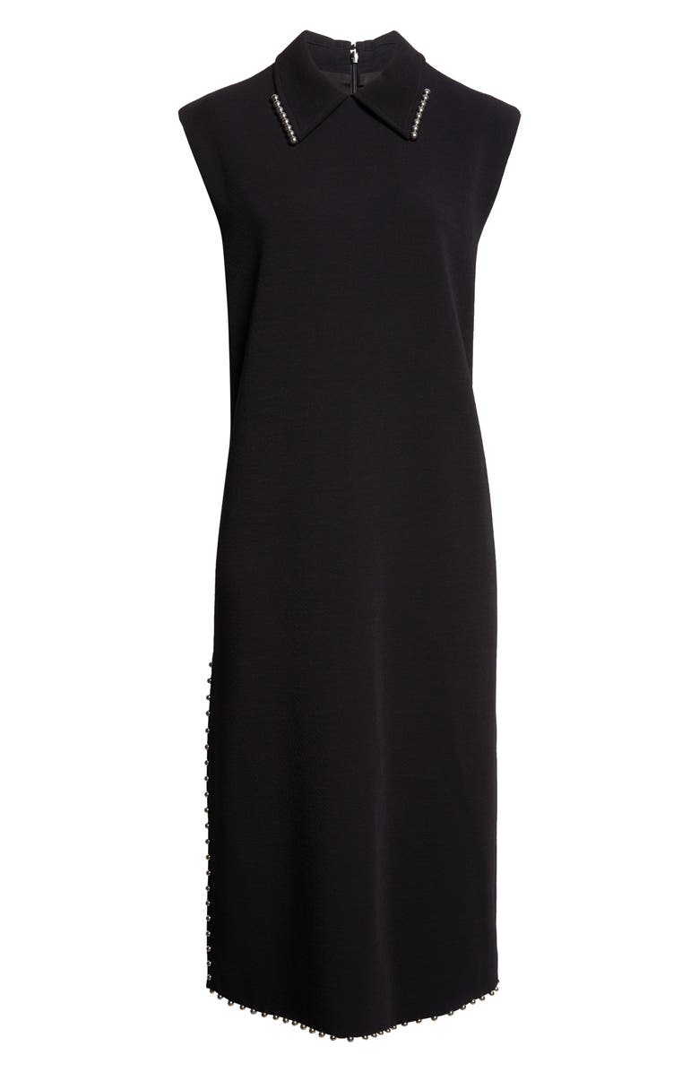 Jil Sander Bead Embellished Sleeveless Stretch Virgin Wool Blend Midi Dress, Alternate, color, Black