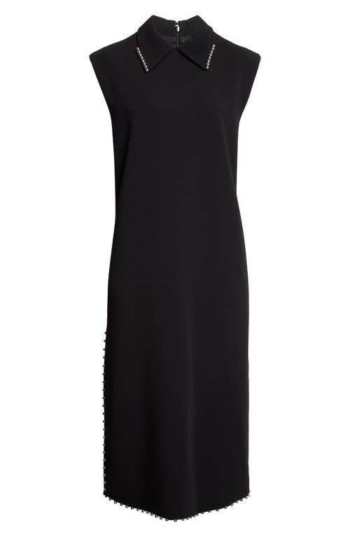Jil Sander Bead Embellished Sleeveless Stretch Virgin Wool Blend Midi Dress In Black