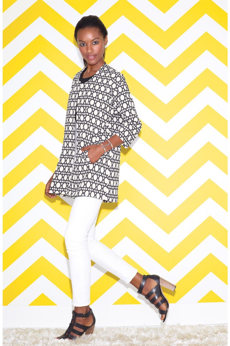 Graphic Print Swing Coat, Alternate, color, BLACK/ WHITE