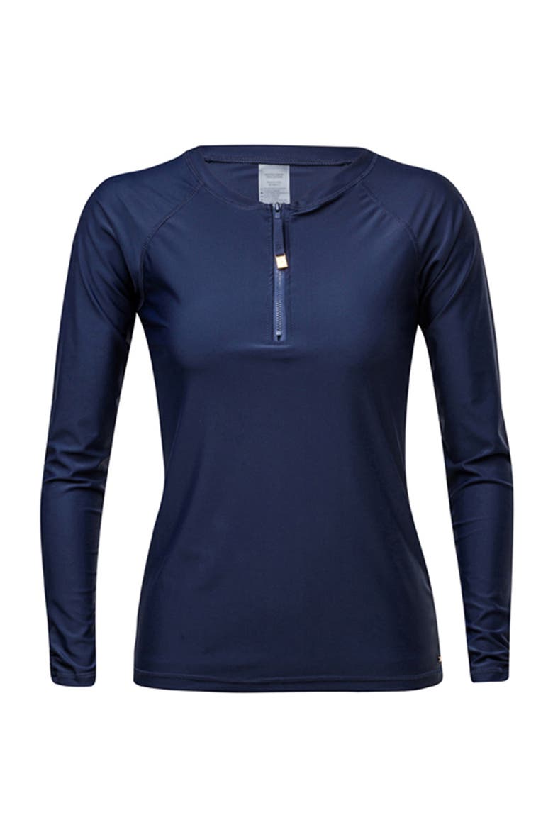 1/2 Zip Long Sleeve Rash Top, Main, color, Navy