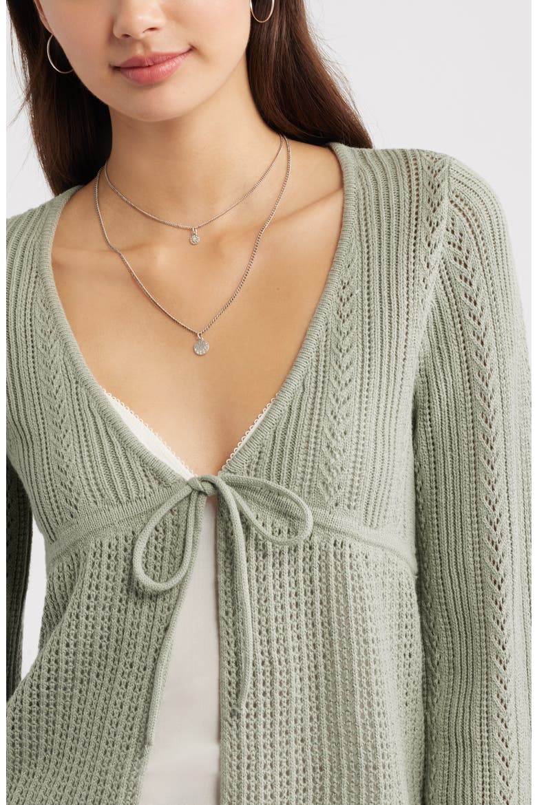 Openstitch Tie Front Cotton Blend Cardigan, Alternate, color, GREEN HALO