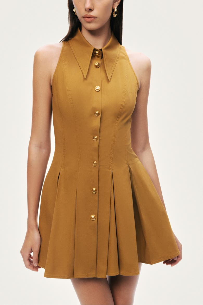 Sleeveless Pleated Mini Dress, Alternate, color, Camel