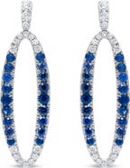 Haus of Brilliance 18K White Gold 1 1/10 Cttw Diamond & Sapphire Openwork Oval Shaped Dangle Earrings